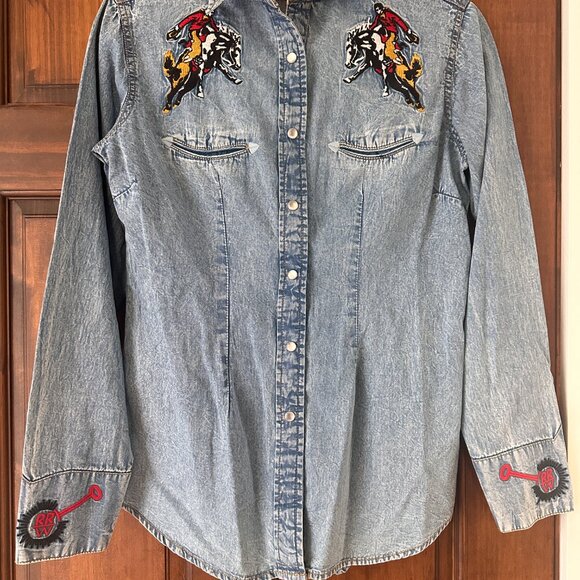 Rockmount Ranch Wear Bronc Vintage Embroidery Western Shirt in Denim - Picture 2 of 7